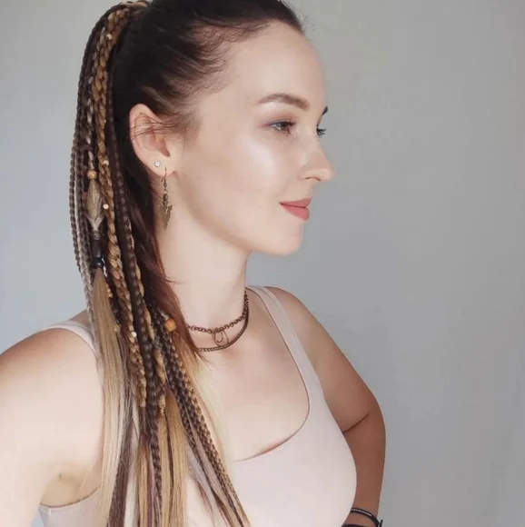 Bld&Teal3pc Braids Dread Clip In Extension Deco & Charms Viking Boho Summer - Picture 8 of 11